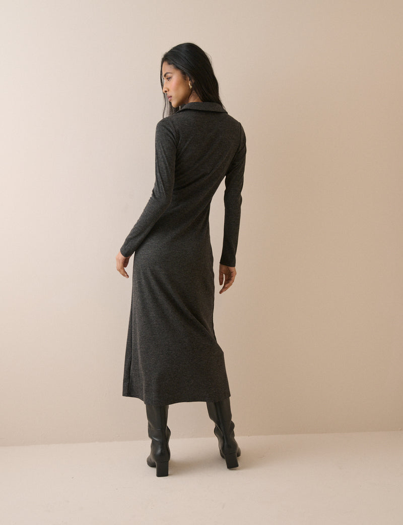 Charcoal Grey Ribbed Jersey Everett Midi Dress