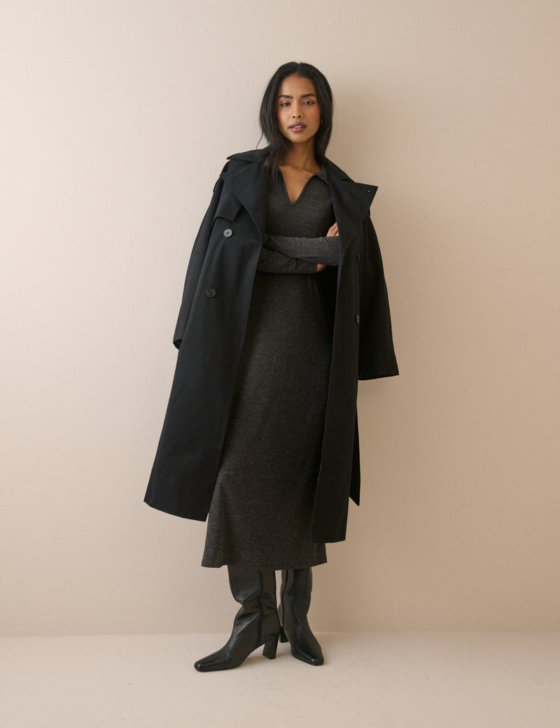Charcoal Grey Ribbed Jersey Everett Midi Dress