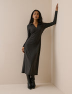 Charcoal Grey Ribbed Jersey Everett Midi Dress