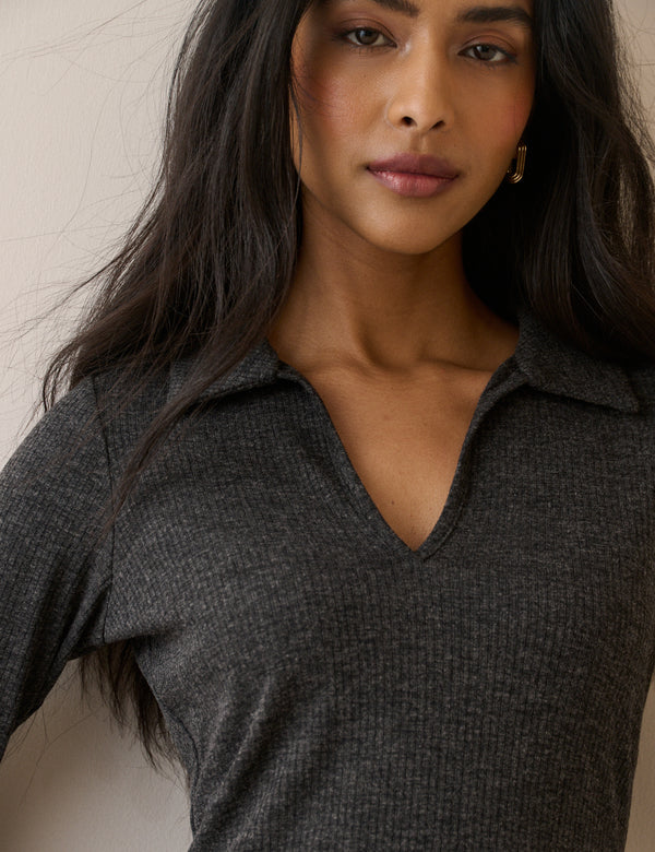 Charcoal Grey Ribbed Jersey Everett Midi Dress