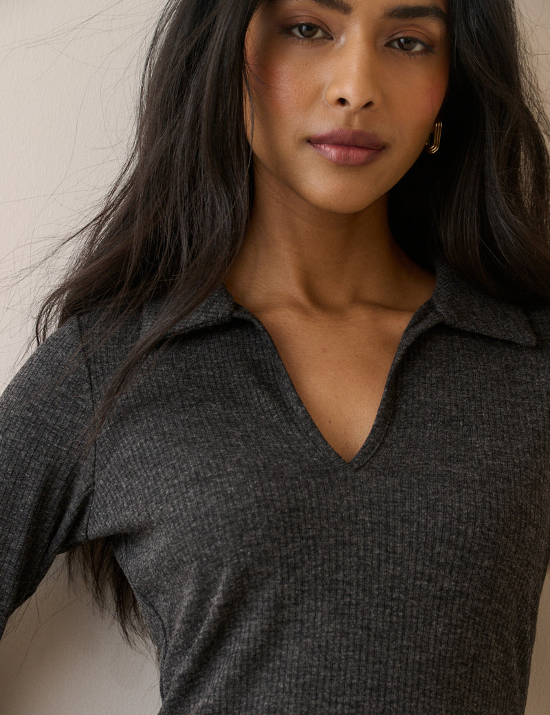 Charcoal Grey Ribbed Jersey Everett Midi Dress