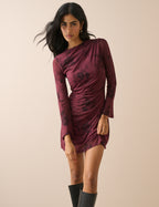 Burgundy Floral Long Sleeve Ruched Kiera Mini Dress