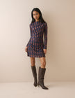 Blue and Maroon Long Sleeve Kiera Mini Dress