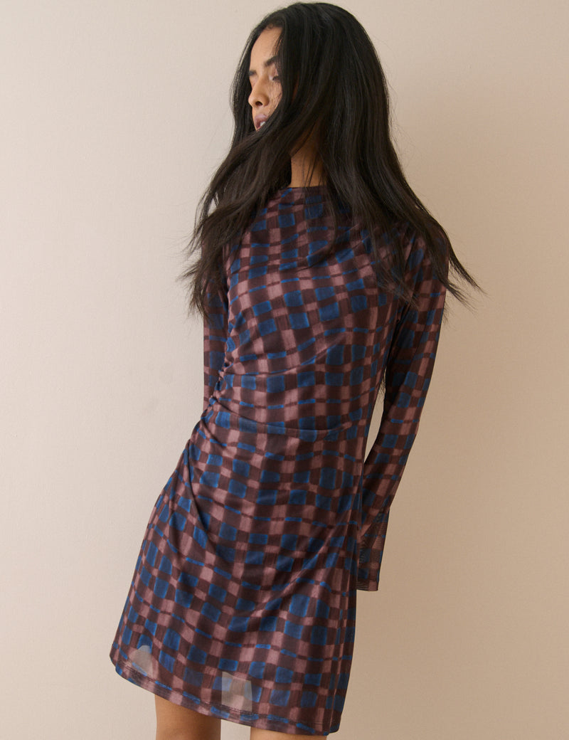 Blue and Maroon Long Sleeve Kiera Mini Dress