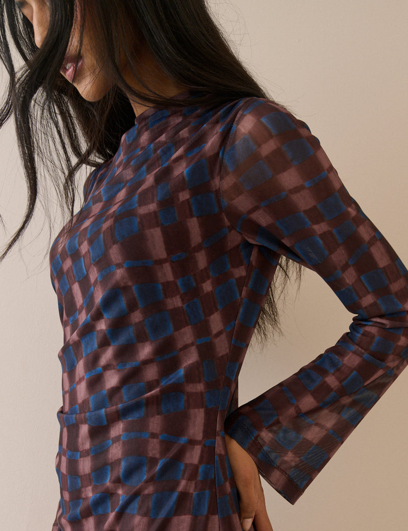 Blue and Maroon Long Sleeve Kiera Mini Dress