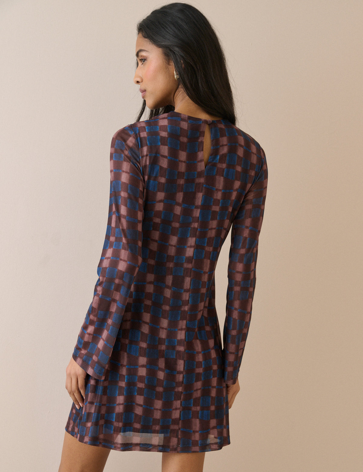 Blue and Maroon Long Sleeve Kiera Mini Dress