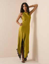 Olive Green Satin Marta Maxi Dress
