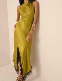 Olive Green Satin Marta Maxi Dress