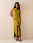 Olive Green Satin Marta Maxi Dress