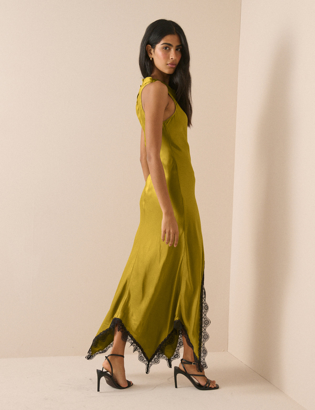 Olive Green Satin Marta Maxi Dress