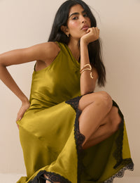 Olive Green Satin Marta Maxi Dress