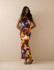 Burgundy Abstract Floral Delphi Midi Dress