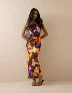 Burgundy Abstract Floral Delphi Midi Dress