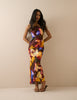 Burgundy Abstract Floral Delphi Midi Dress