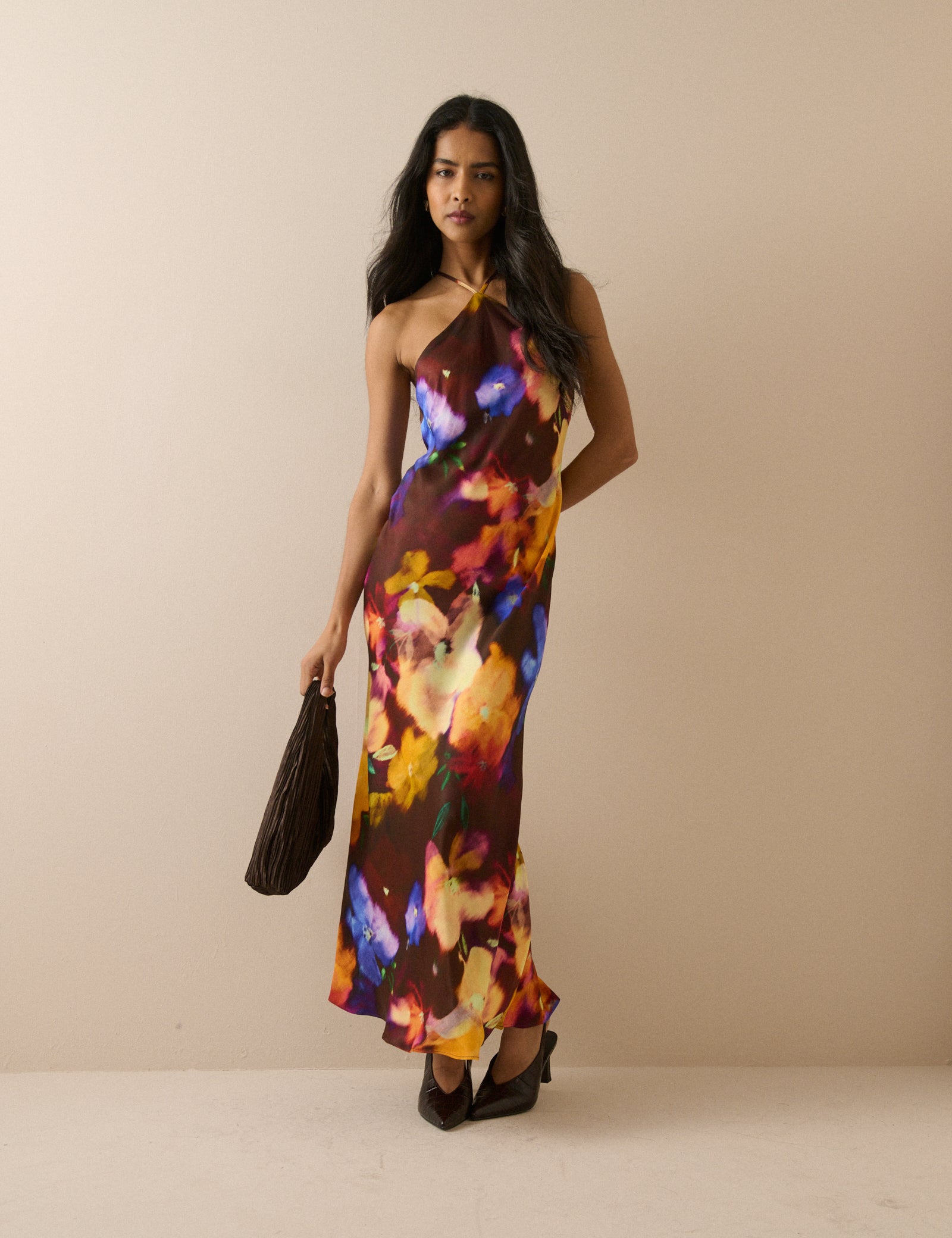 Burgundy Abstract Floral Delphi Midi Dress