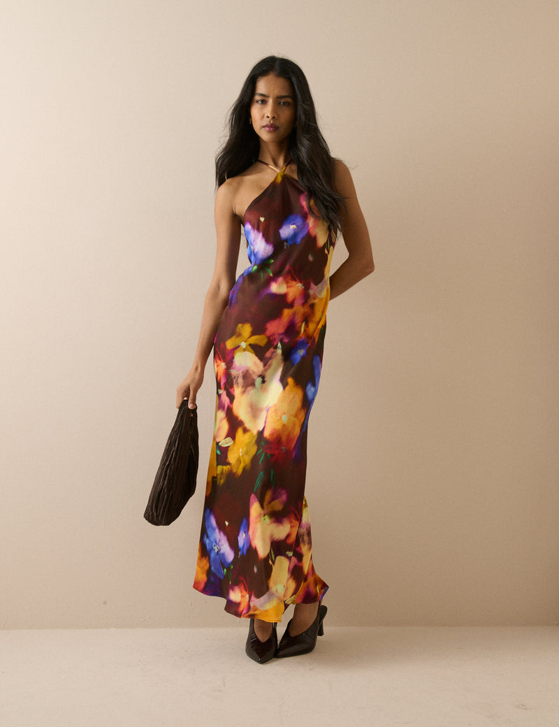 Burgundy Abstract Floral Delphi Midi Dress