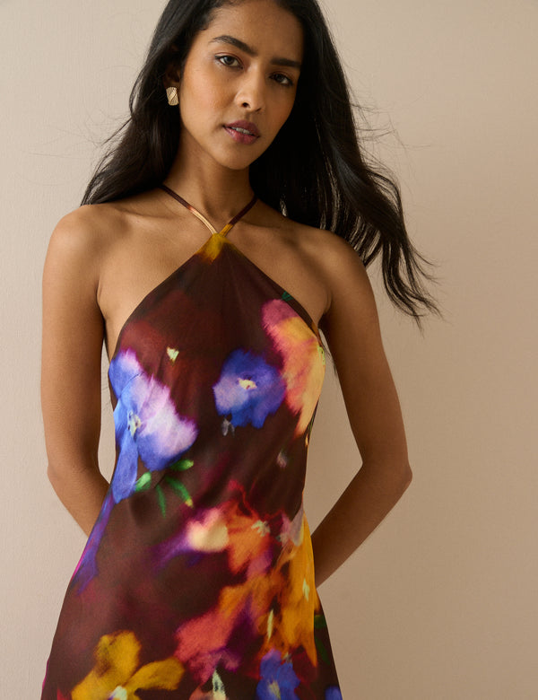 Burgundy Abstract Floral Delphi Maxi Dress