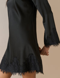 Black Lace Trim Satin Kamari Mini Dress