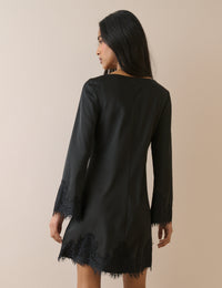 Black Lace Trim Satin Kamari Mini Dress