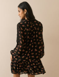 Black Floral High Neck Denise Mini Dress