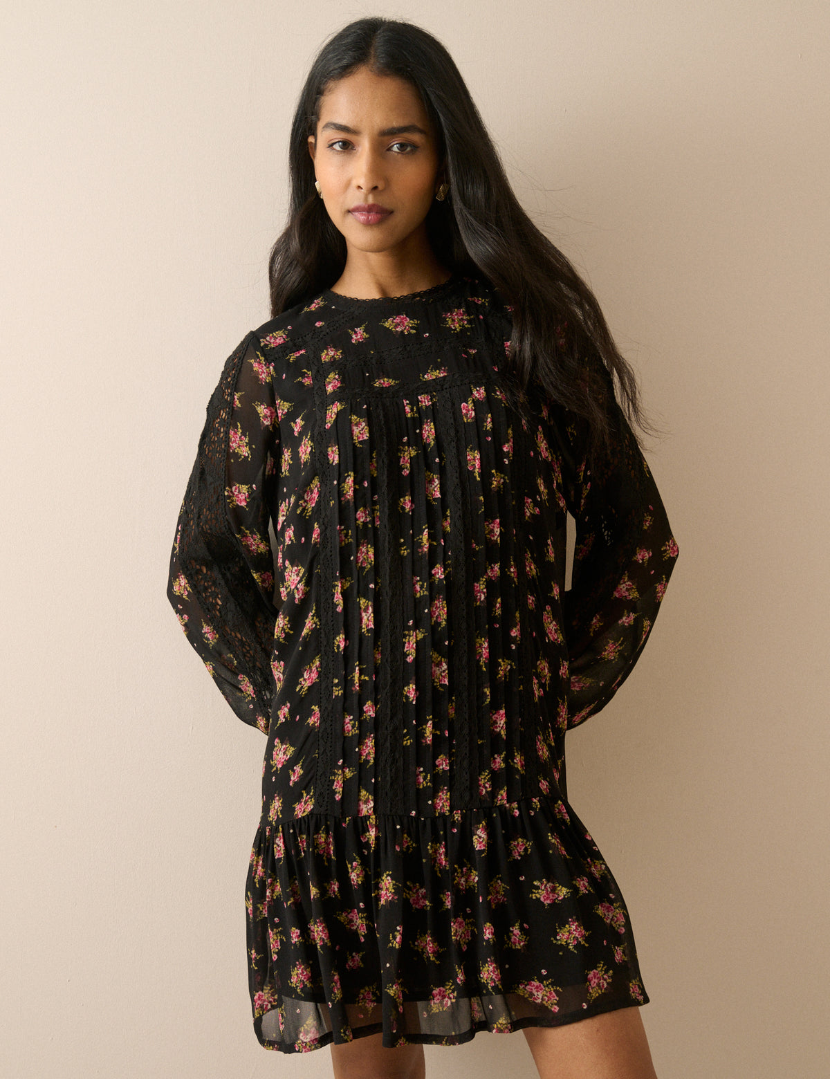 Black Floral High Neck Denise Mini Dress