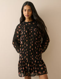 Black Floral High Neck Denise Mini Dress