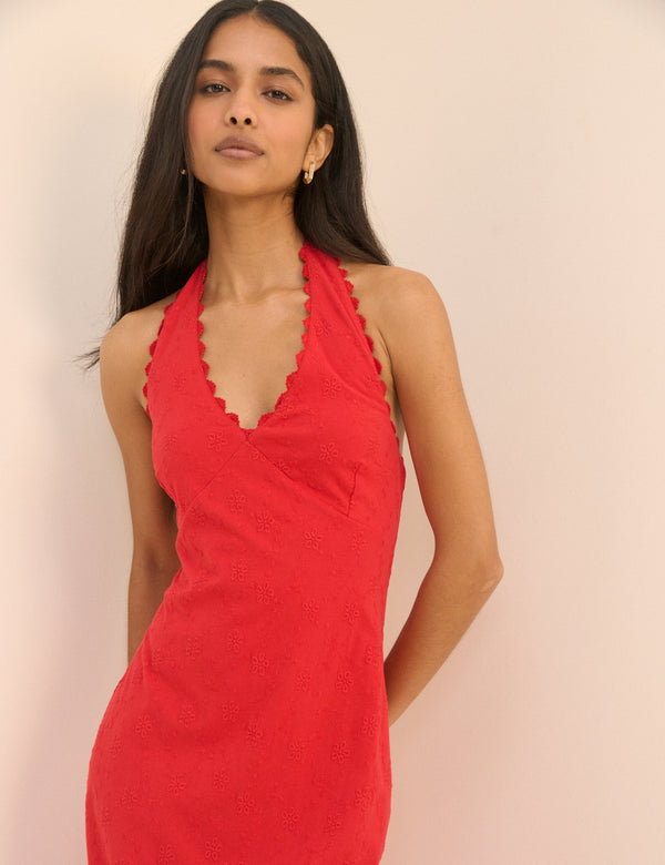 Red Floral Halterneck Ivie Midi Dress