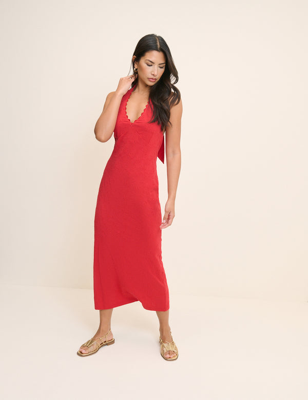 Red Floral Halterneck Ivie Midi Dress