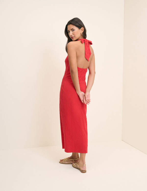 Red Floral Halterneck Ivie Midi Dress
