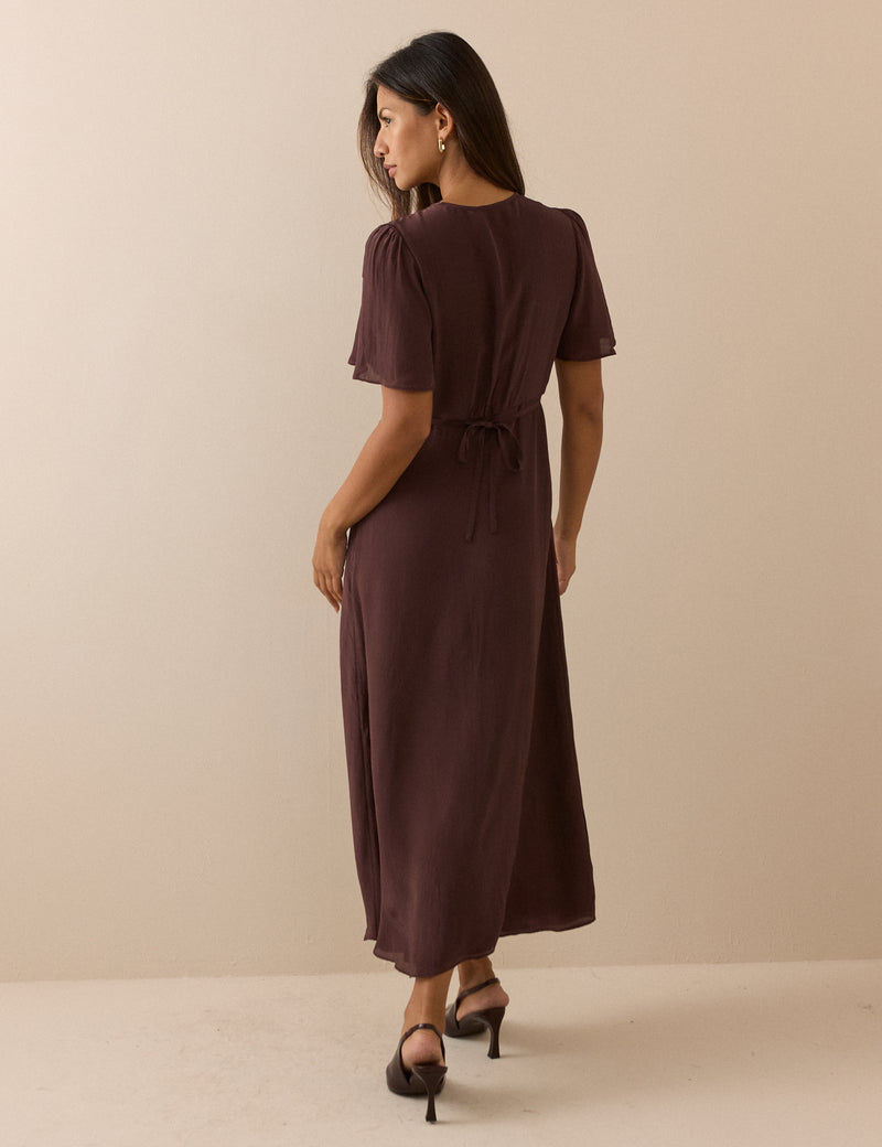 Brown Lace Trim Wynne Midi Dress