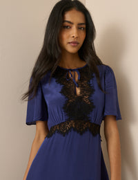Navy Lace Trim Wynne Midi Dress