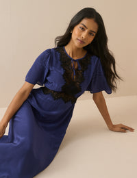 Navy Lace Trim Wynne Midi Dress