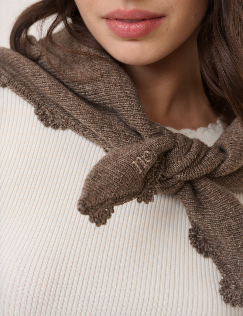 Brown Crochet Trim Triangle Scarf
