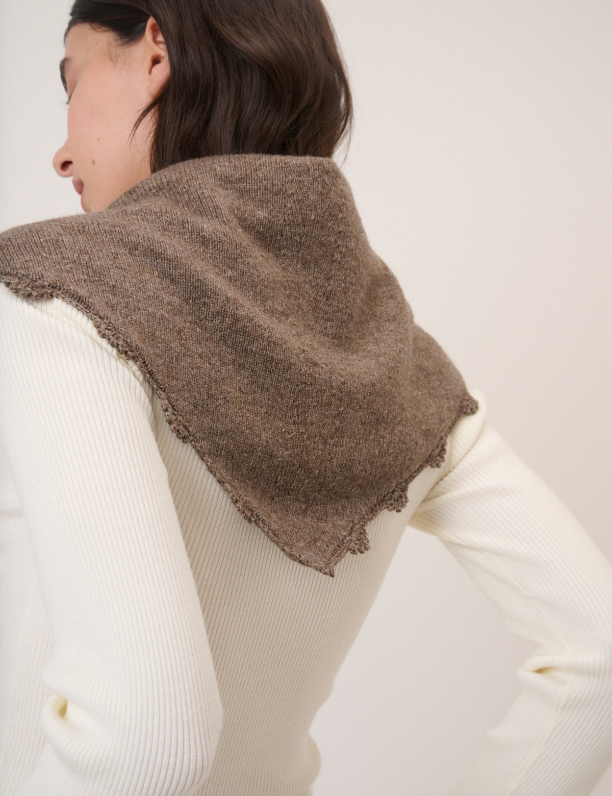 Brown Crochet Trim Triangle Scarf