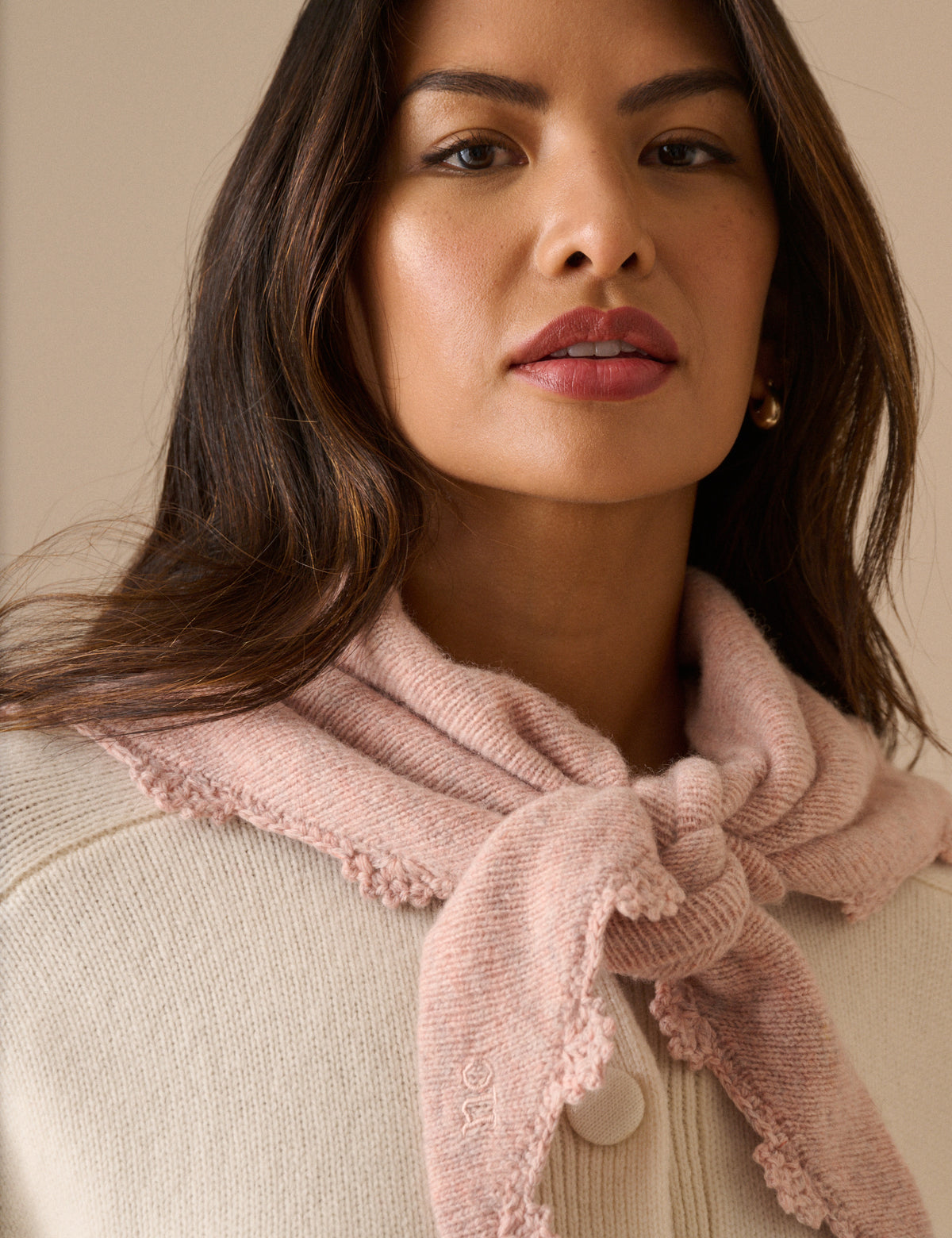 Light Pink Crochet Trim Triangle Scarf