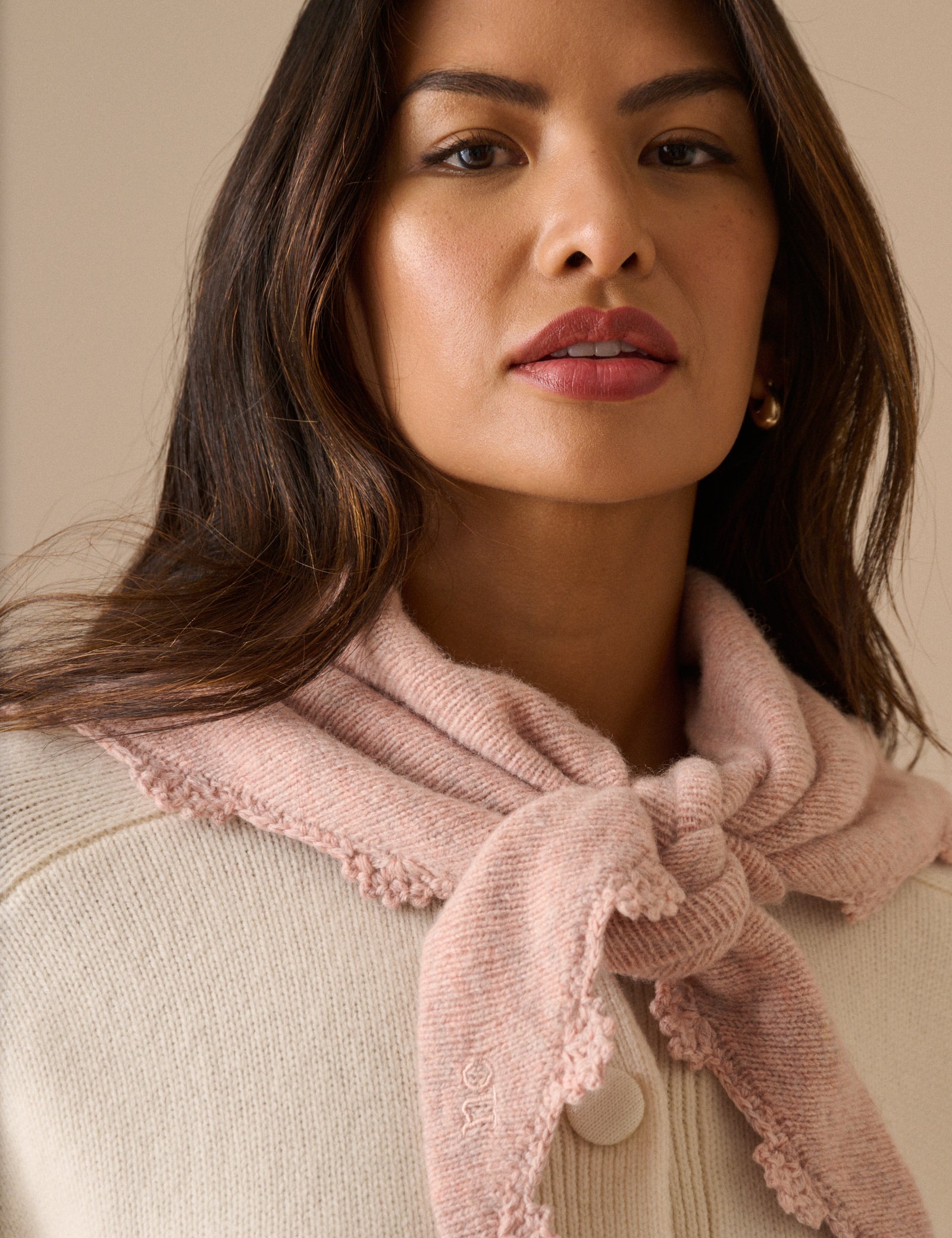 Light Pink Crochet Trim Triangle Scarf