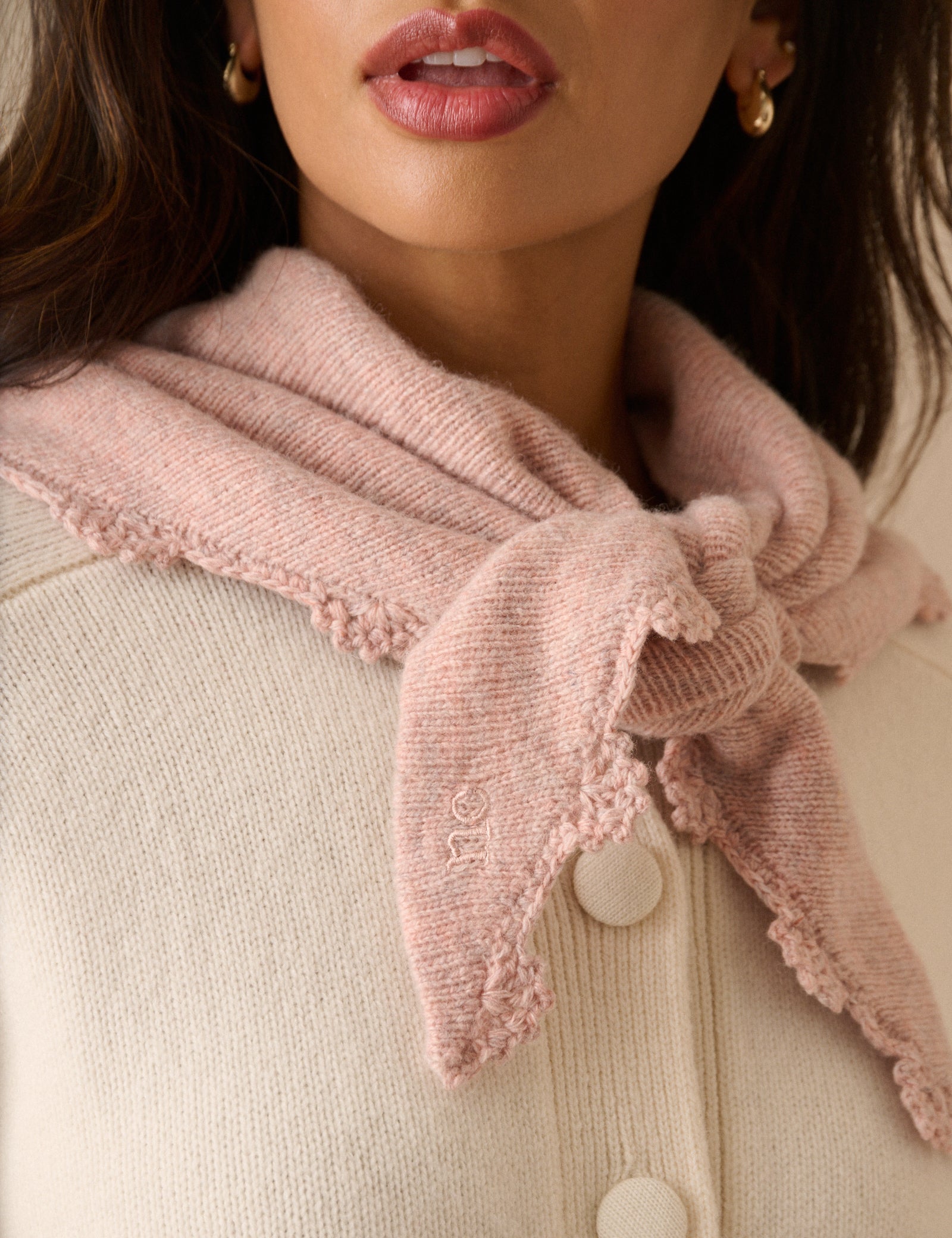 Light Pink Crochet Trim Triangle Scarf