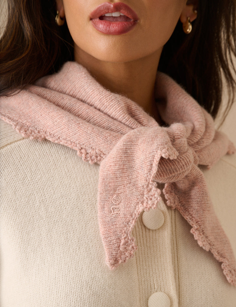Light Pink Crochet Trim Triangle Scarf