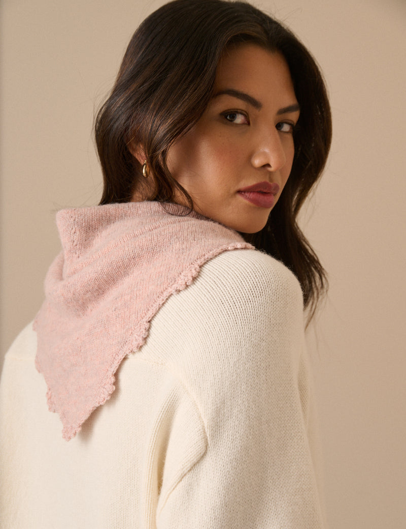 Light Pink Crochet Trim Triangle Scarf