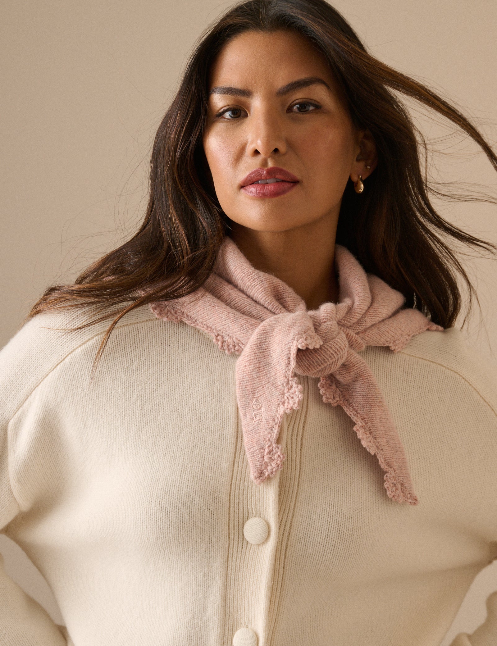 Light Pink Crochet Trim Triangle Scarf