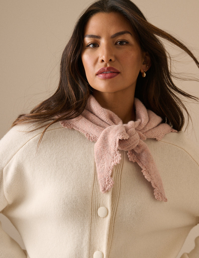 Light Pink Crochet Trim Triangle Scarf