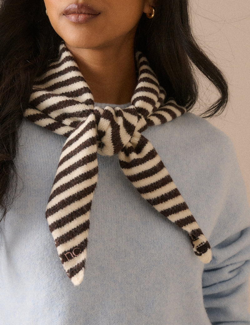 Brown and White Stripe Triangle Scarf