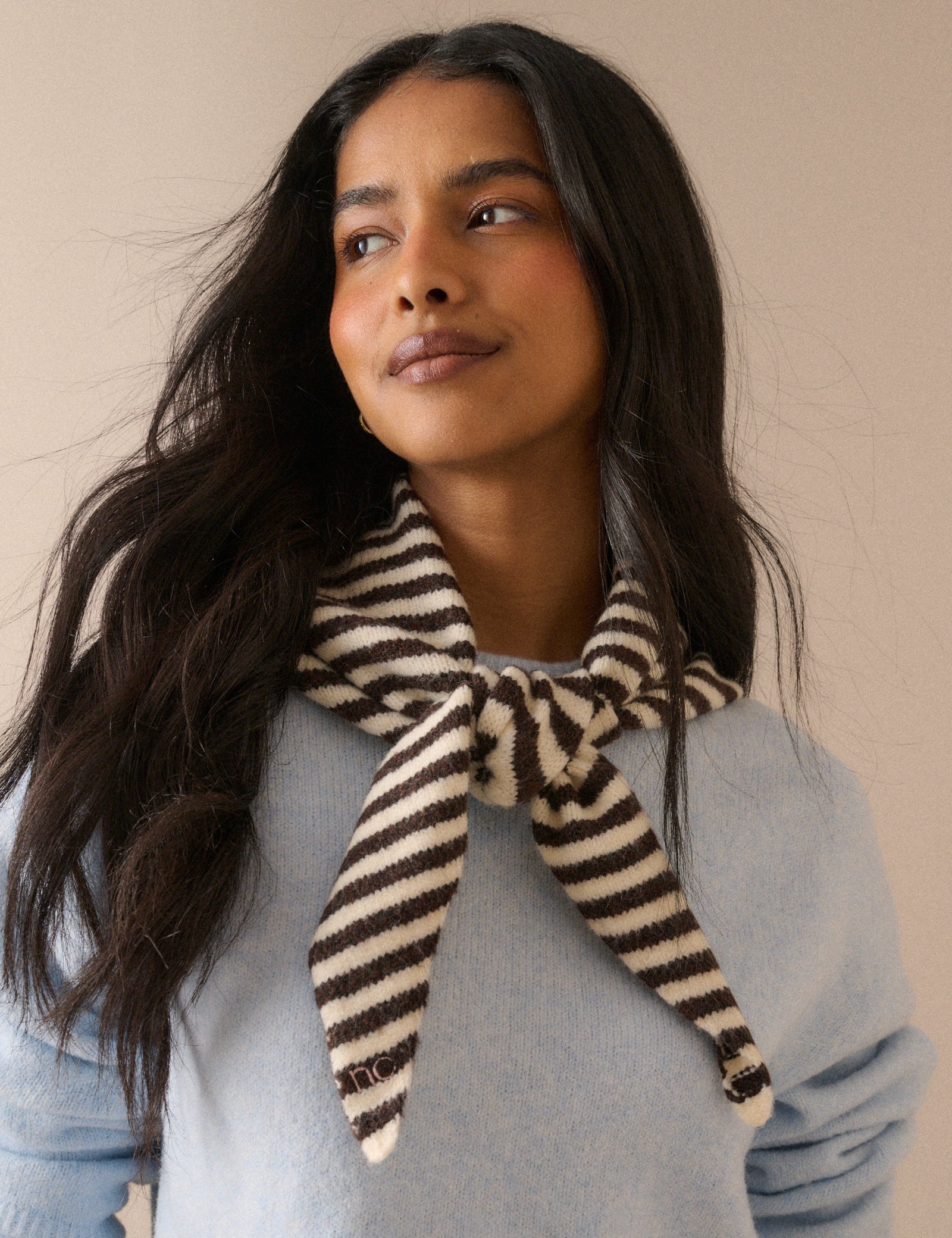 Brown and White Stripe Triangle Scarf