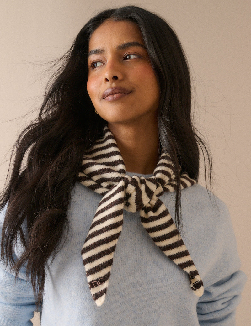 Brown and White Stripe Triangle Scarf