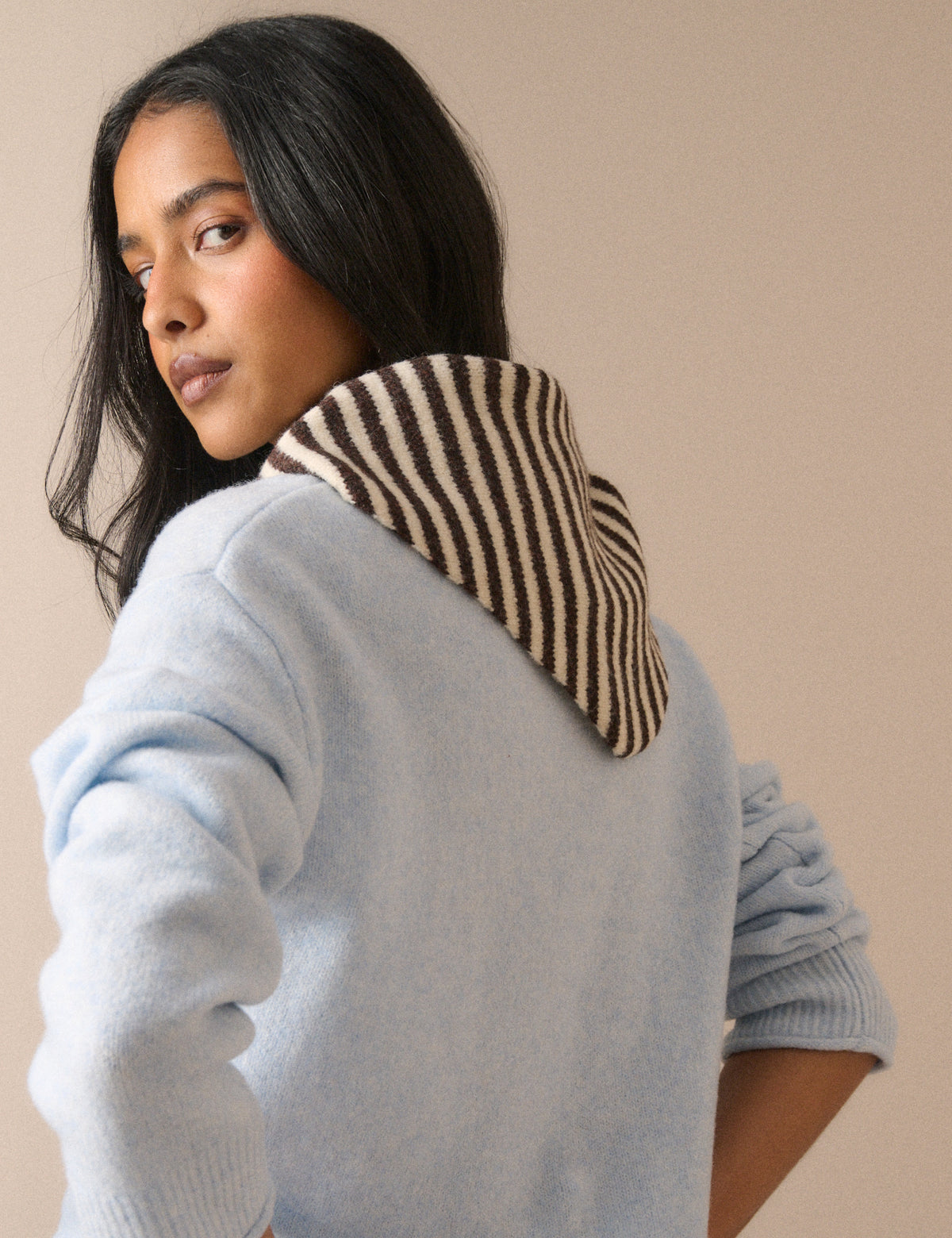 Brown and White Stripe Triangle Scarf