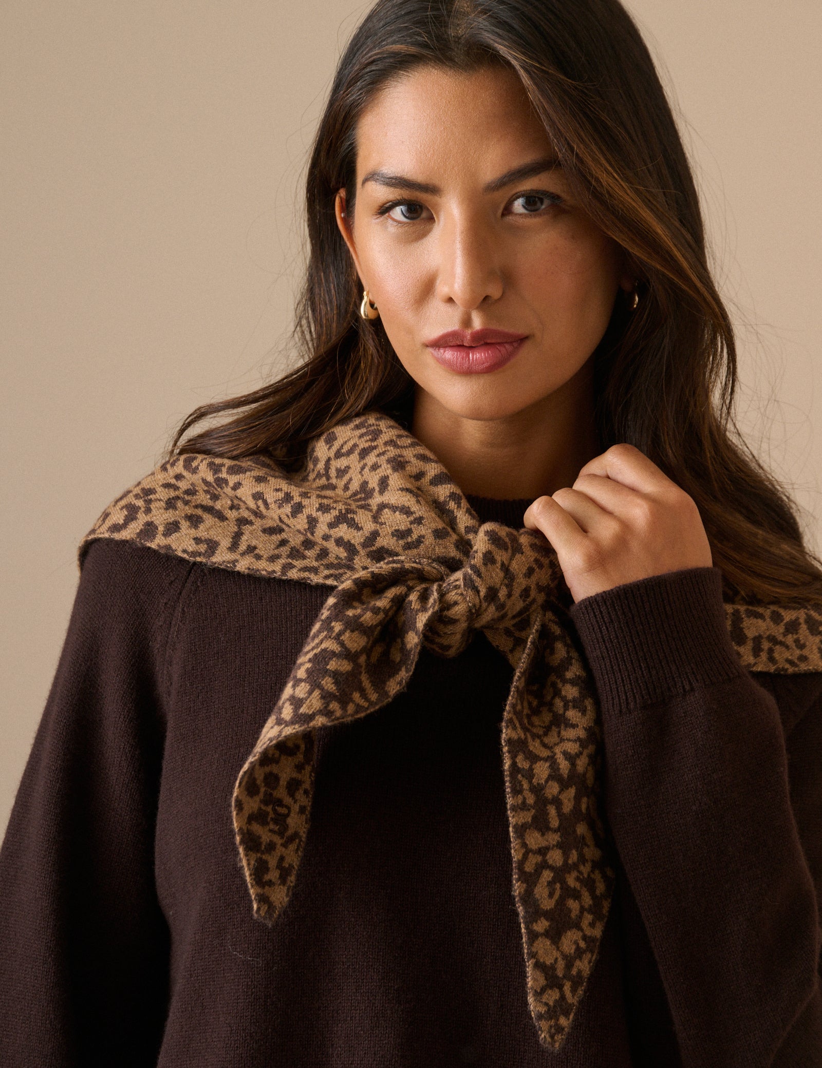 Brown Animal Print Wool-Blend Triangle Scarf
