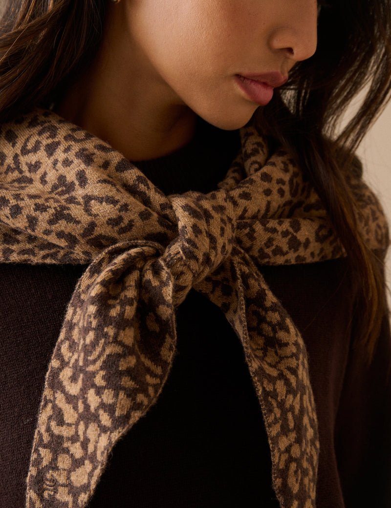 Brown Animal Print Wool-Blend Triangle Scarf