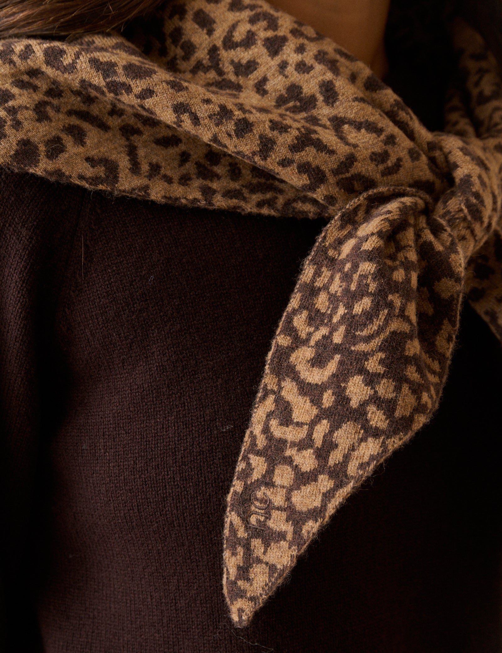 Brown Animal Print Wool-Blend Triangle Scarf
