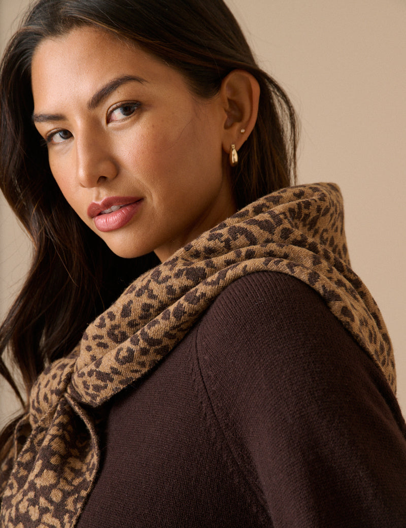 Brown Animal Print Wool-Blend Triangle Scarf