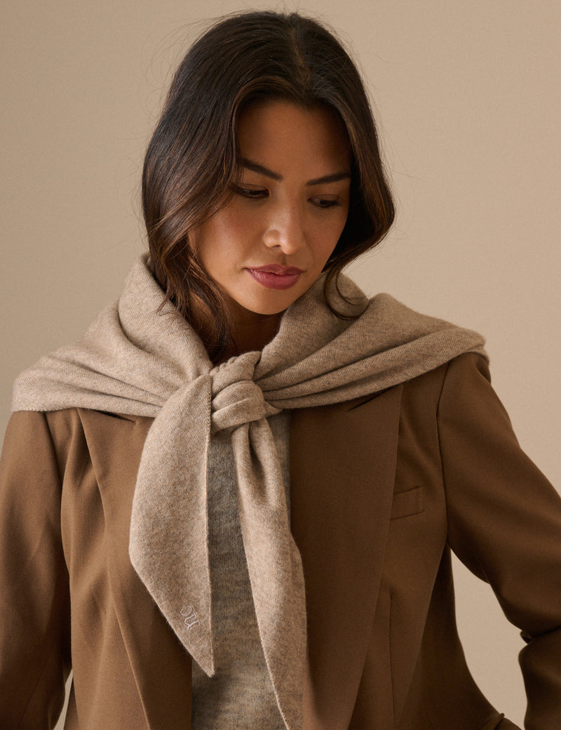 Beige Marle Wool-Blend Large Triangle Scarf